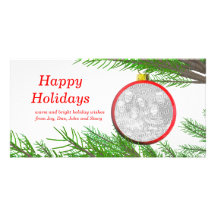 Red Christmas Tree Ball Customized Photo Card