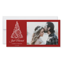 Red Christmas Tree Just Married Red Photo Card