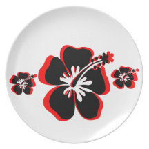 RED,CLACK HIBISCUS FLOWER PLATE