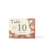 Red Coral Lime Paisley Wedding Table Number