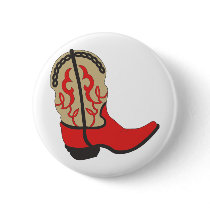 Red Cowboy Boot Pinback Button