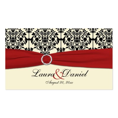 Red Cream and Black Damask Wedding Favour Tag Business Card Templates by