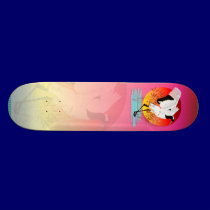Red Crowned Crane and Setting Sun Skateboard skateboards