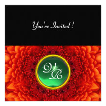 RED DAHLIA, JADE ,bright green black yellow Personalized Invitation