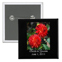 Red Dahlia Pair Bride & Groom Button