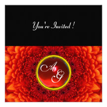 RED DAHLIA, RUBY monogram ,bright  black Custom Announcement