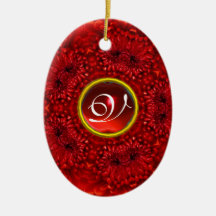 RED DAHLIA RUBY MONOGRAM CHRISTMAS ORNAMENTS