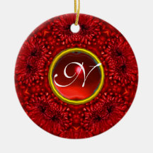 RED DAHLIA  RUBY MONOGRAM CHRISTMAS TREE ORNAMENT