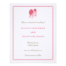 Red dahlia save the date wedding announcement
