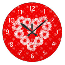 Red Daisy Heart Round Clocks