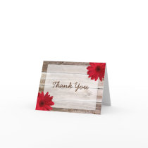 Red Daisy Rustic Barn Wood Thank You Cards