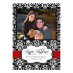 Red Damask Black and White Holiday Greeting Card Custom Invites