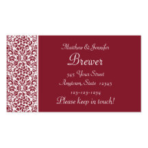 Red Damask Bride & Groom Contact Information Card Business Cards