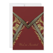 Red Damask Gold Party Invitation Template