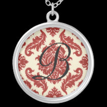 Red Damask Monogram Necklace necklaces