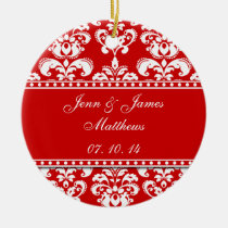 Red Damask Names Date Wedding Ornaments ornaments