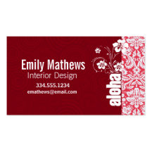 Red Damask Pattern; Aloha Business Card Template