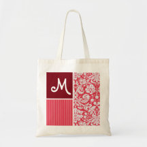 Red Damask Pattern Canvas Bags