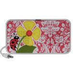 Red Damask Pattern; Ladybug Mini Speaker