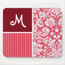 Red Damask Pattern Mouse Pads