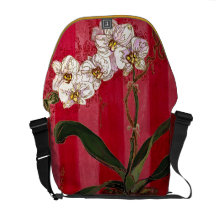 "Red Damask Phalie" Messenger Bag