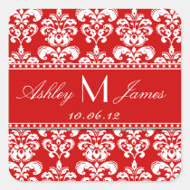 Red Damask Save the Date Stickers stickers
