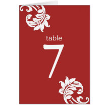 Red Damask Table Seating Cards