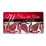 RED DAMASK VELVET TULIPS MONOGRAM Burgundy White Personalised Shipping Labels