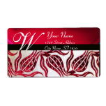 RED DAMASK VELVET TULIPS MONOGRAM Burgundy White Custom Shipping Labels