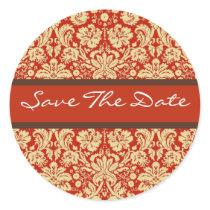 Red Damask Wedding Save the Date Sticker