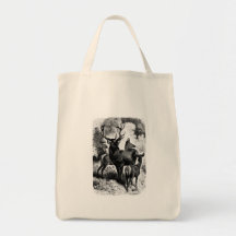 Red Deer Vintage Wood Engraving Bag