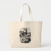 Red Deer Vintage Wood Engraving Canvas Bag
