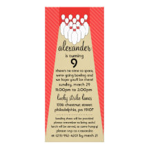 Red Delicious Lucky Strike Bowling Birthday Party Personalized Invite