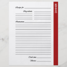 Red DINNER 2-sided Recipe Pages Personalized Flyer