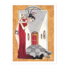 Red Door Black surreal pin up woman art postcard