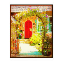 Red Door with Floral Gate Postcards
