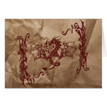 Red Dragon on a Crushed Brown Paper Card