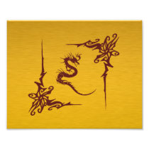 Red Dragon on Gold with Tribal Frame Swirls Art Photo