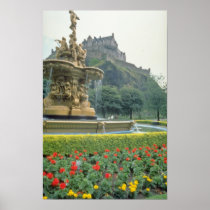 Red Edinburgh Castle, Scotland flowers Print