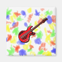 Red Electric Guitar Musical Graphic Design Solo Magnets
