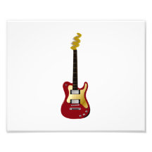Red electric guitar yellow fizzle headstock photo