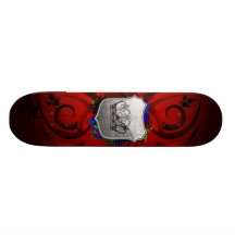 Red emblem with crown board skate deck