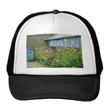 Red Exterior Of Greenhouse With Flower Bed - Dahli Trucker Hats