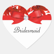 Red Fall Tree Leaves With Ribbon On White Wedding Heart Sticker
