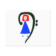 Red female blue dress blue bass clef stretched canvas prints