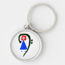 Red female blue dress blue bass clef key chain