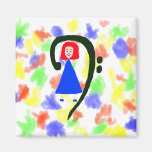 Red female blue dress blue bass clef magnets