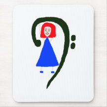 Red female blue dress blue bass clef mouse pad