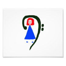 Red female blue dress blue bass clef photographic print