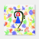 Red female blue dress green bass clef n text refrigerator magnet